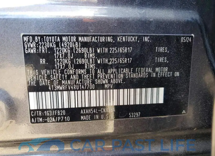 4T3MWRFV4RU147700# 12