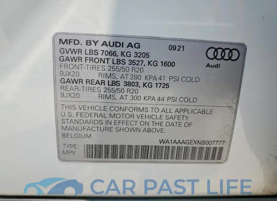 WA1AAAGEXNB007777# 13