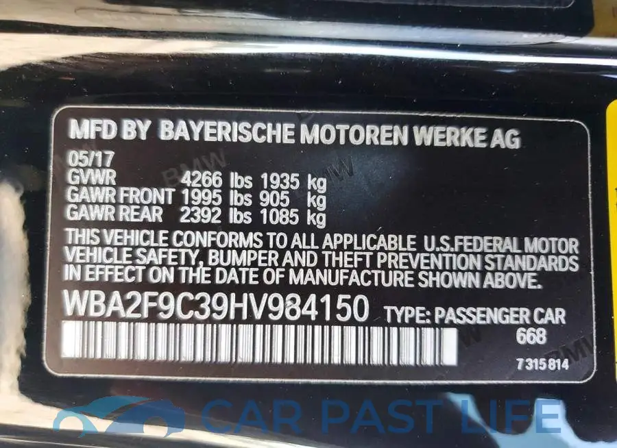 WBA2F9C39HV984150# 12