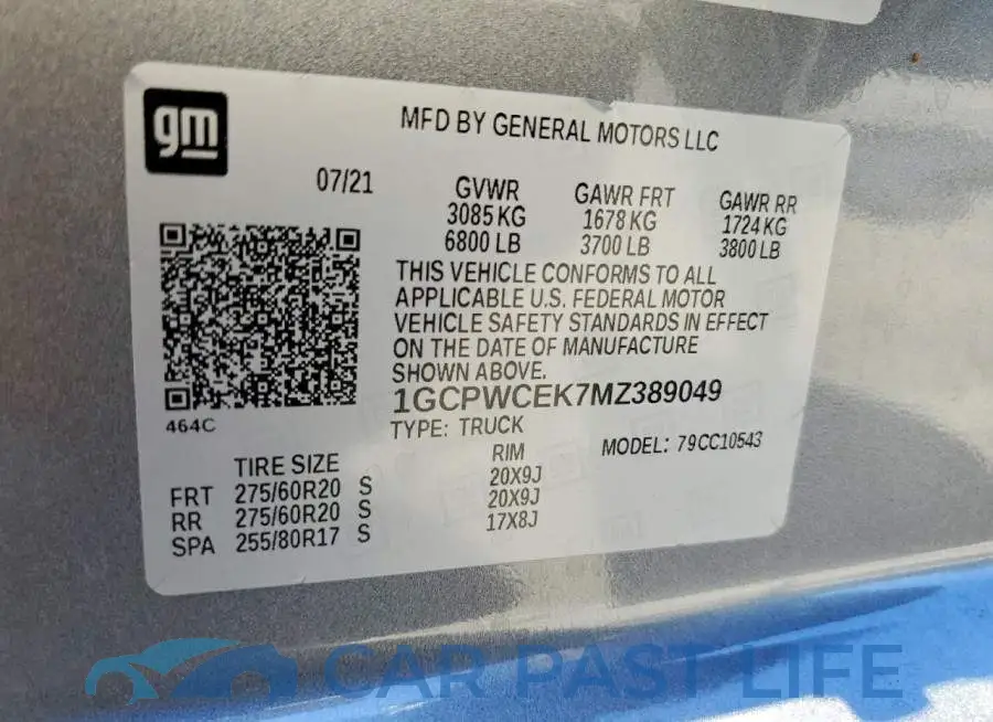 1GCPWCEK7MZ389049# 12