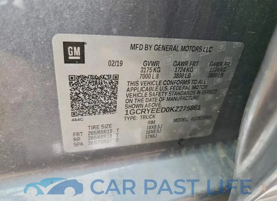 1GCRYEED0KZ275861# 13