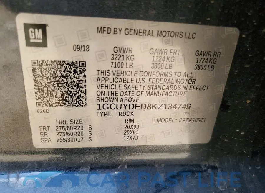 1GCUYDED8KZ134749# 12