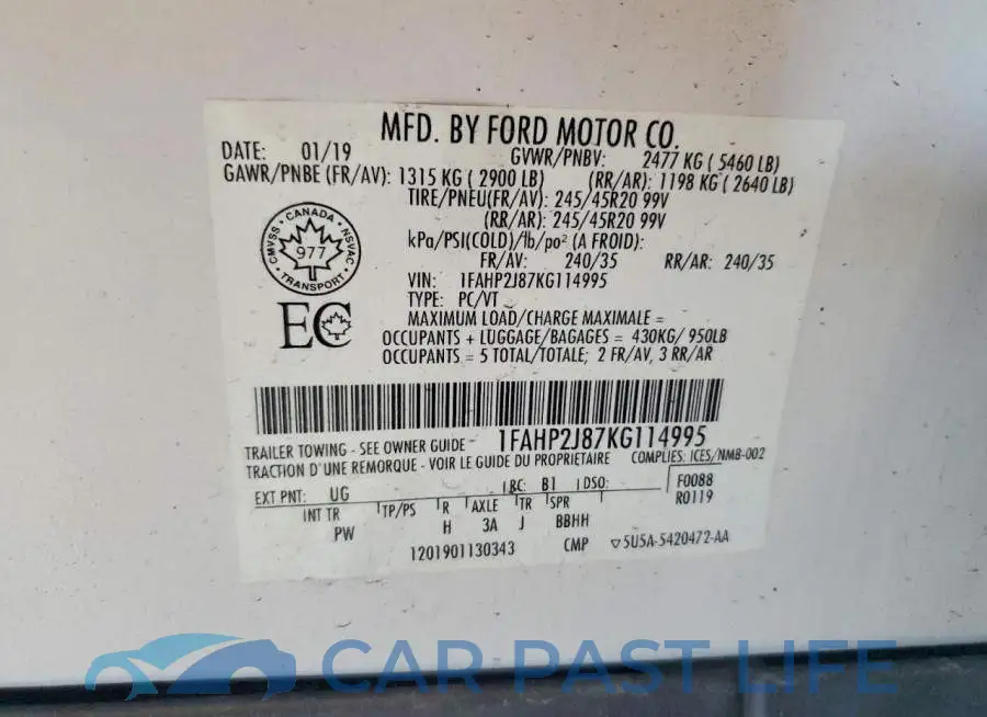 1FAHP2J87KG114995# 12