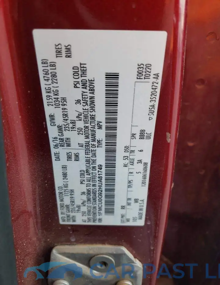 1FMCU0G92HUA81749# 14