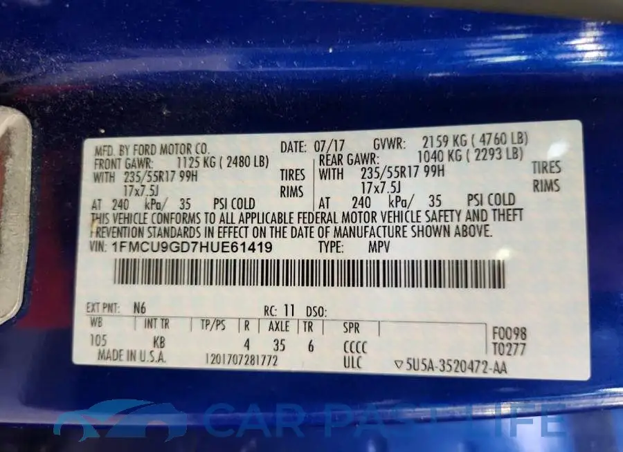 1FMCU9GD7HUE61419# 13