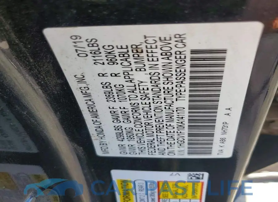 1HGCV1F10KA141170# 12