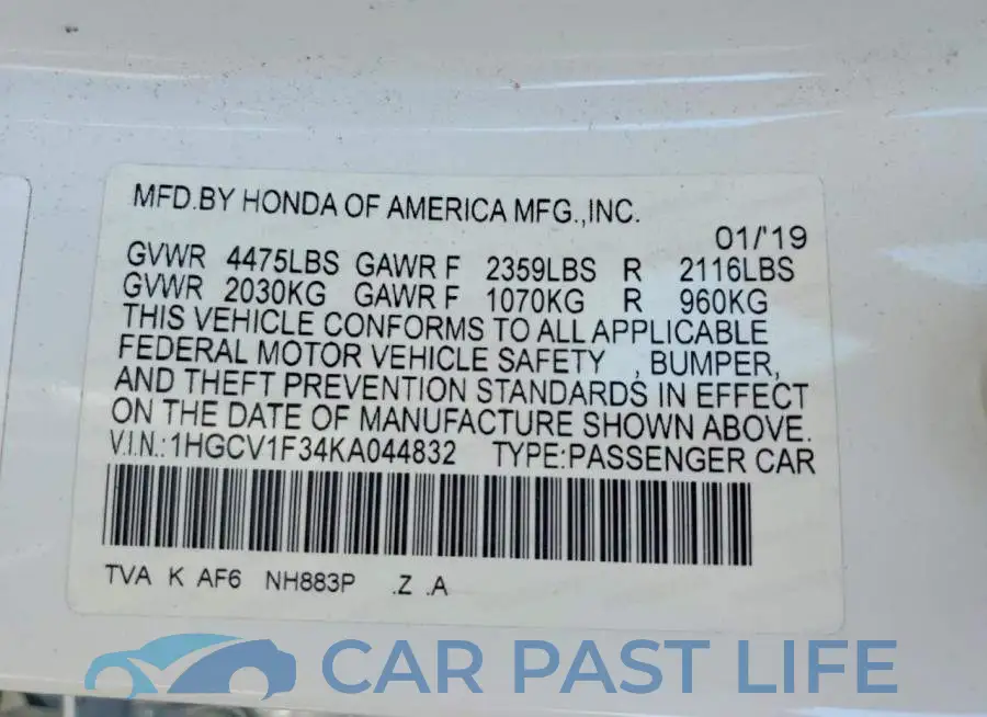 1HGCV1F34KA044832# 12