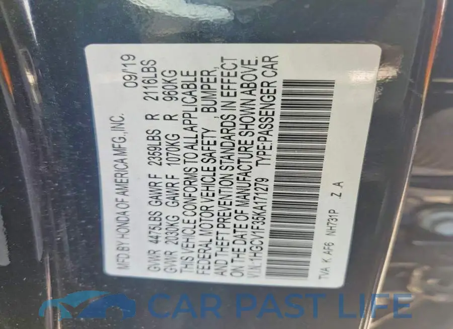 1HGCV1F35KA171279# 13