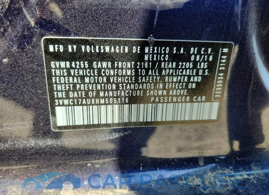 3VWC17AU8HM505116# 12