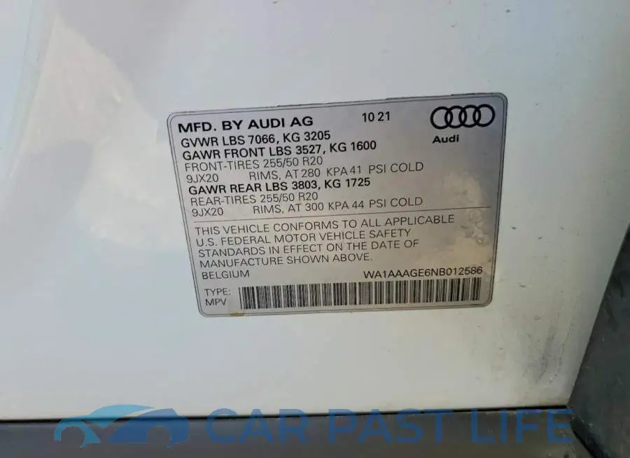 WA1AAAGE6NB012586# 13