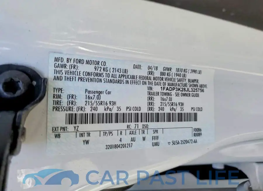 1FADP3K28JL325756# 12