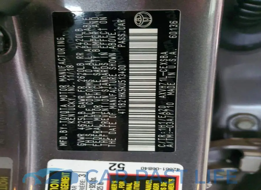 4T1B21HK5KU513430# 13