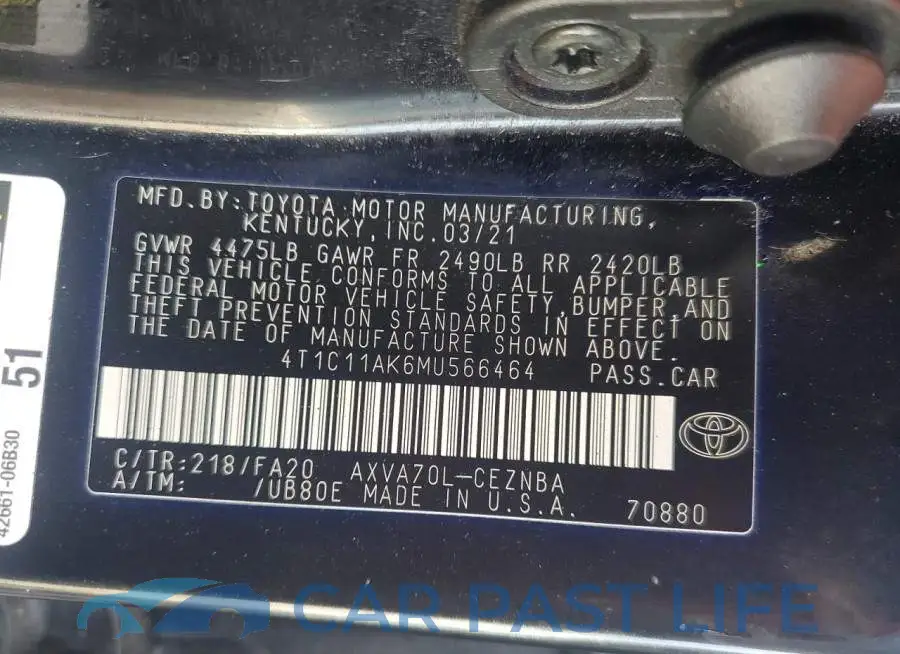 4T1C11AK6MU566464# 13