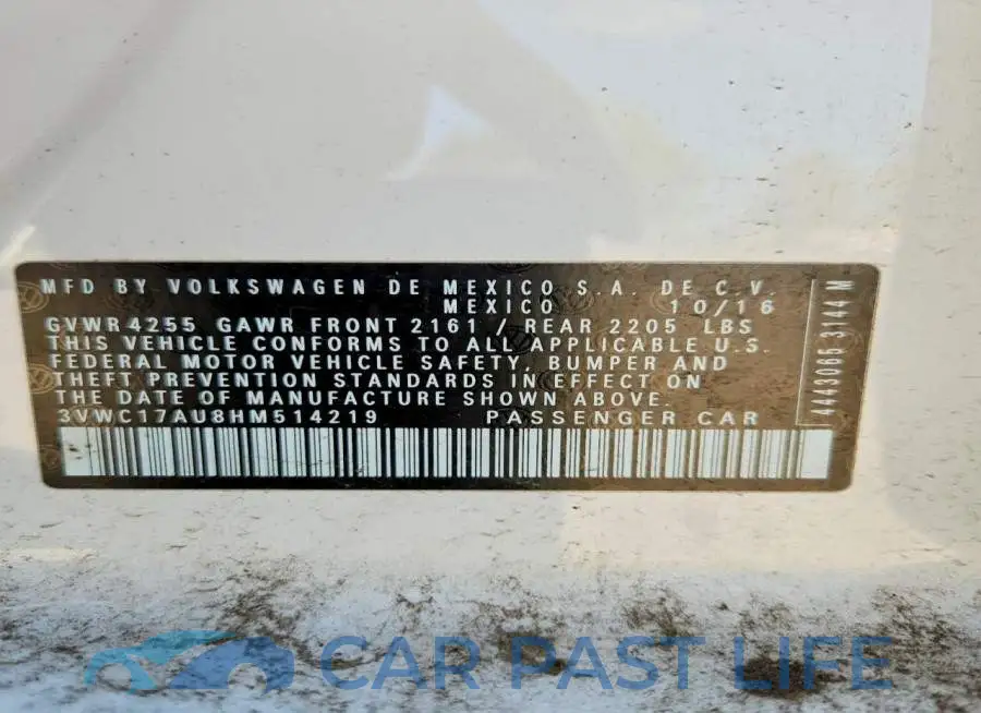 3VWC17AU8HM514219# 13