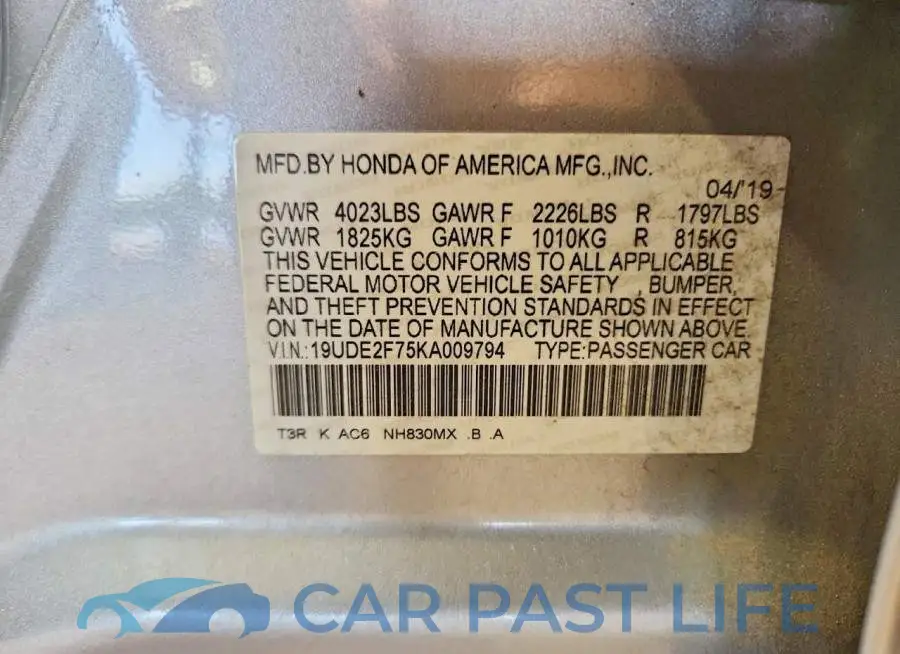 19UDE2F75KA009794# 13