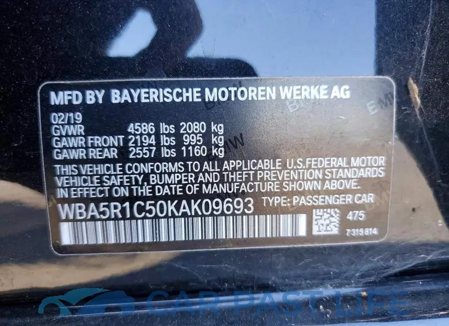 WBA5R1C50KAK09693# 12