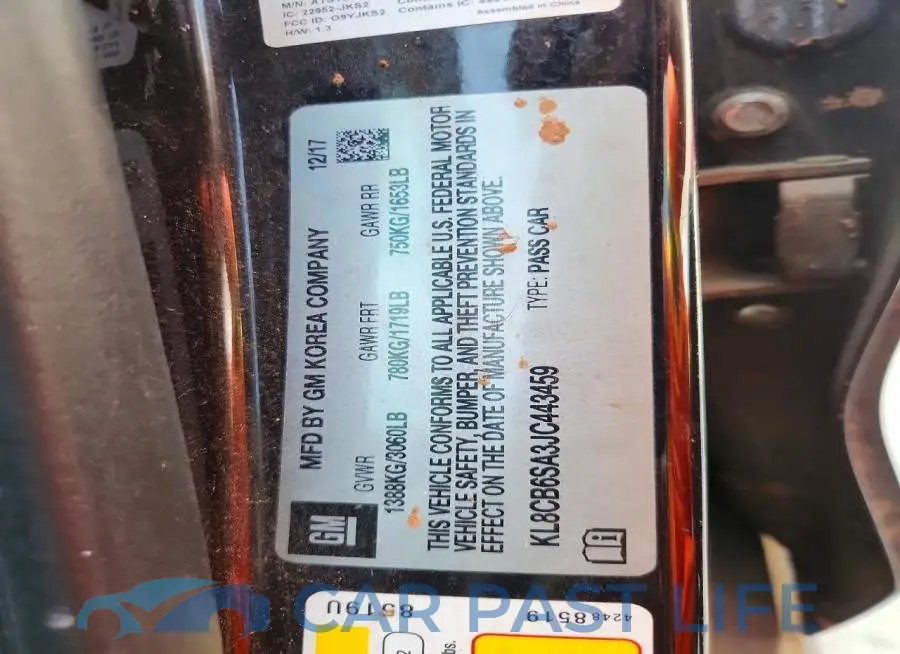 KL8CB6SA3JC443459# 12