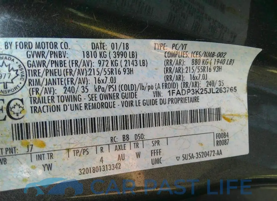 1FADP3K25JL263765# 14