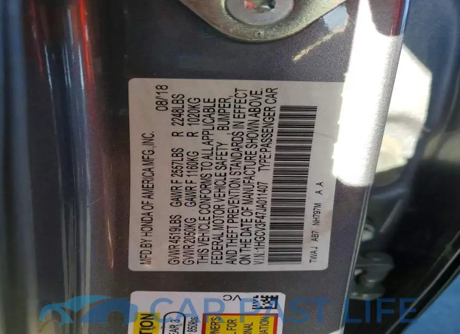 1HGCV3F47JA011407# 12