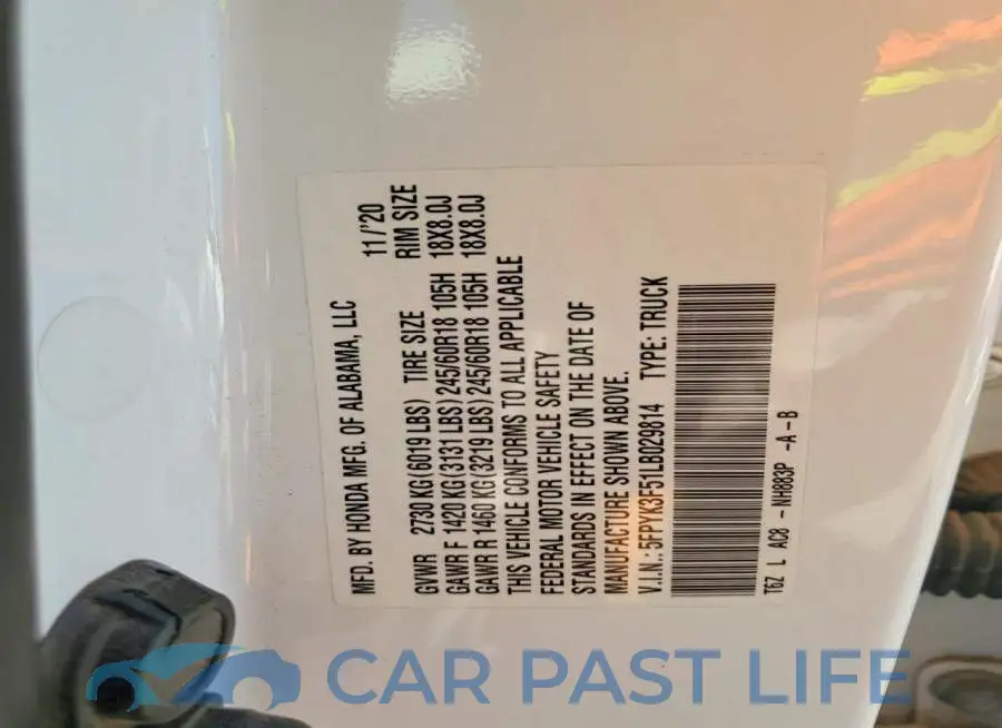 5FPYK3F51LB029814# 13