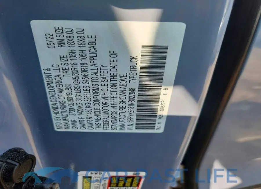 5FPYK3F81NB027848# 12