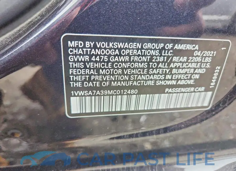 1VWSA7A39MC012480# 12