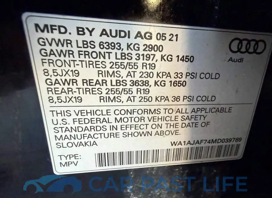 WA1AJAF74MD039789# 12
