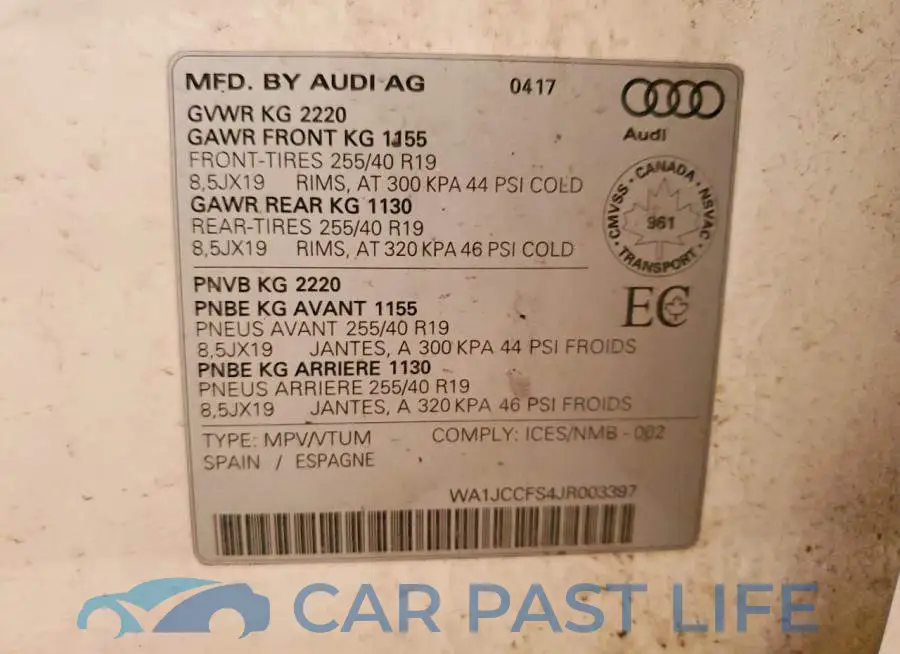 WA1JCCFS4JR003397# 12