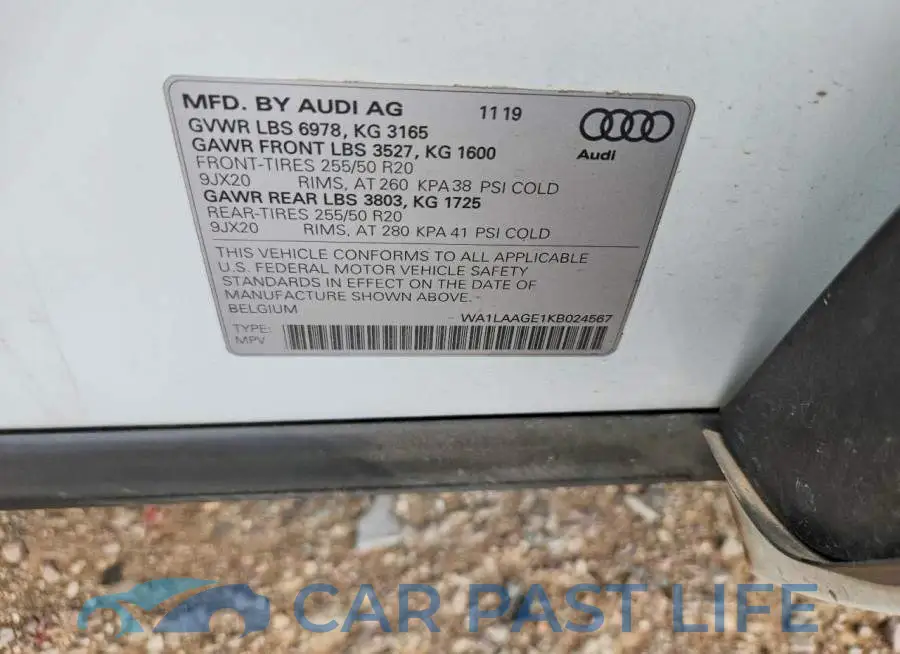 WA1LAAGE1KB024567# 12