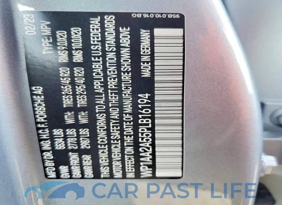 WP1AA2A55PLB16194# 13