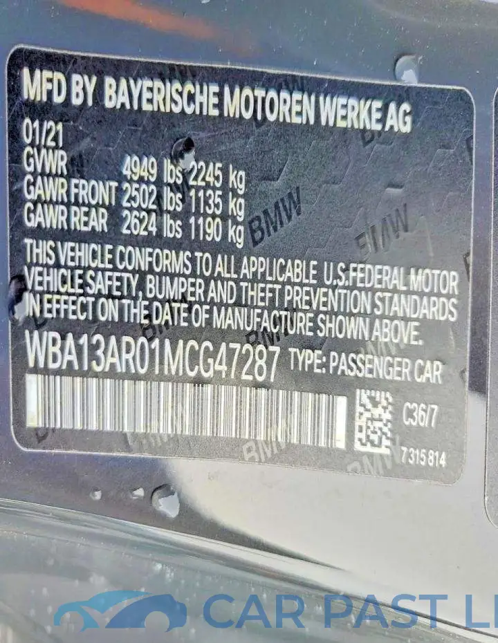WBA13AR01MCG47287# 12