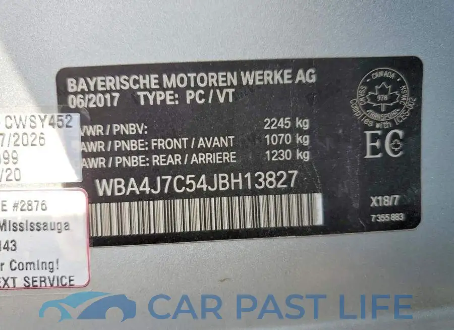 WBA4J7C54JBH13827# 13