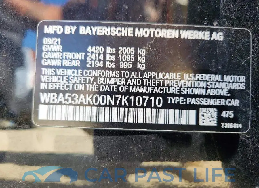 WBA53AK00N7K10710# 12