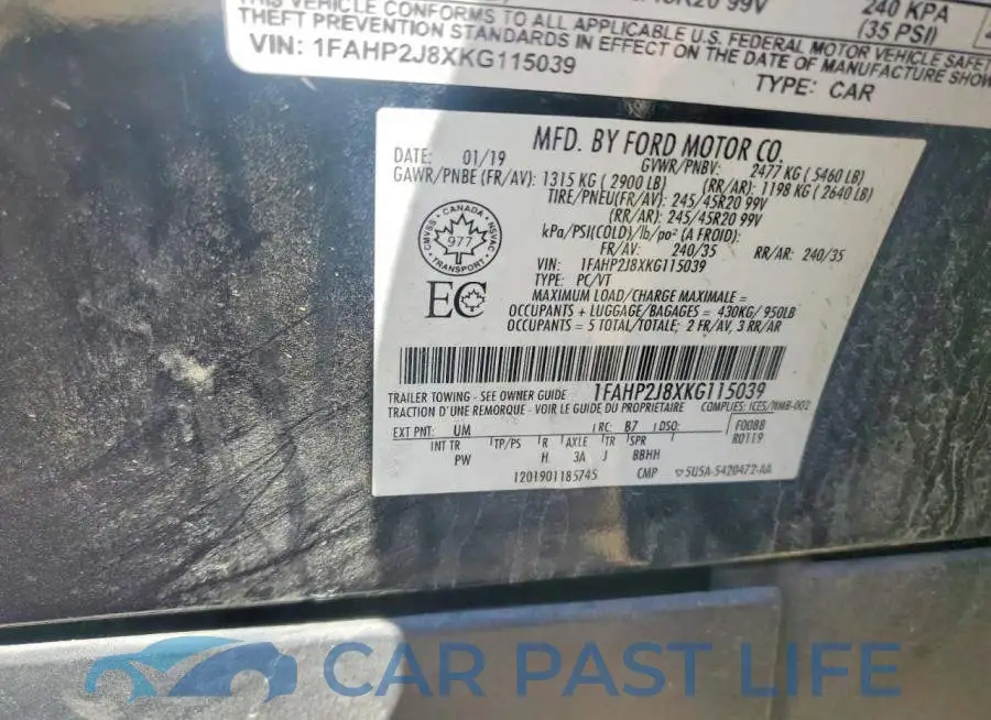 1FAHP2J8XKG115039# 12
