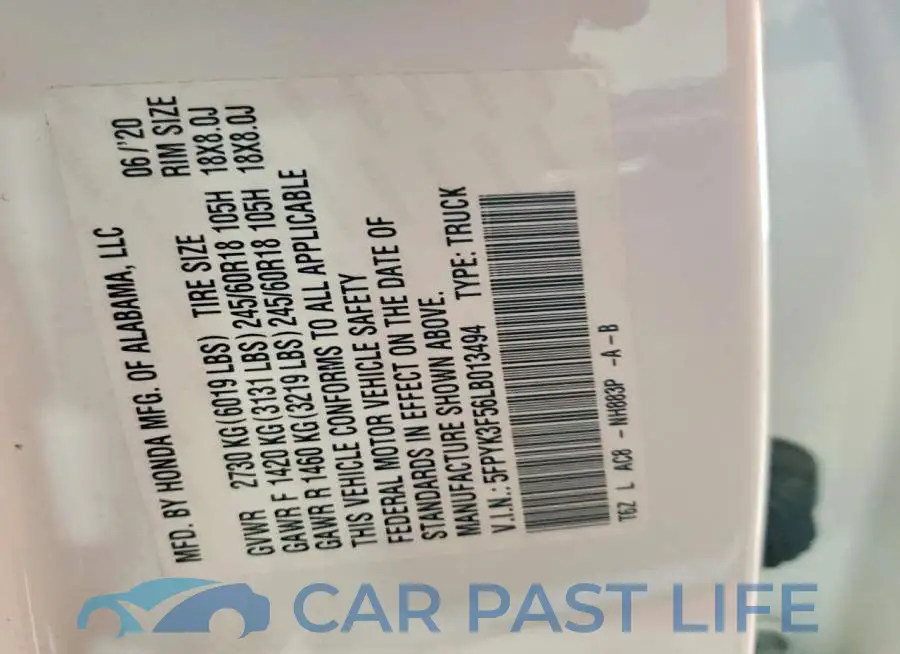 5FPYK3F56LB013494# 12