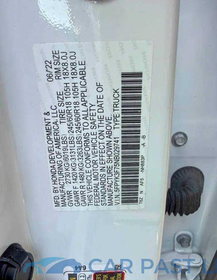 5FPYK3F75NB029741# 10