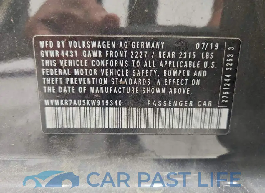 WVWKR7AU3KW919340# 12