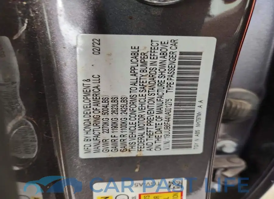 19UUB6F44NA001275# 12