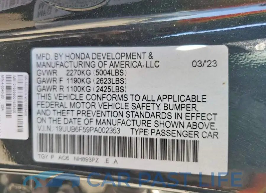 19UUB6F59PA002353# 12