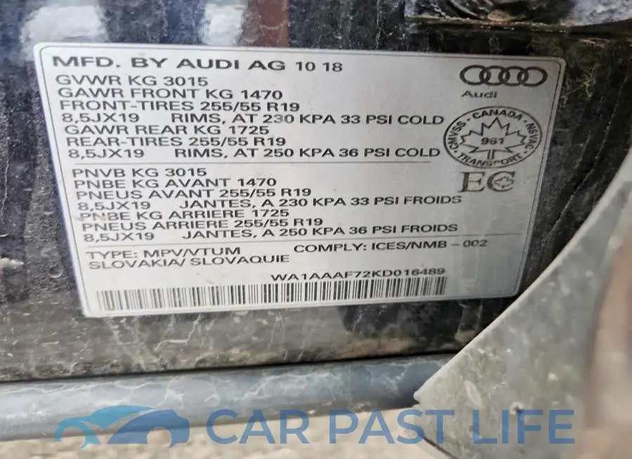 WA1AAAF72KD016489# 14