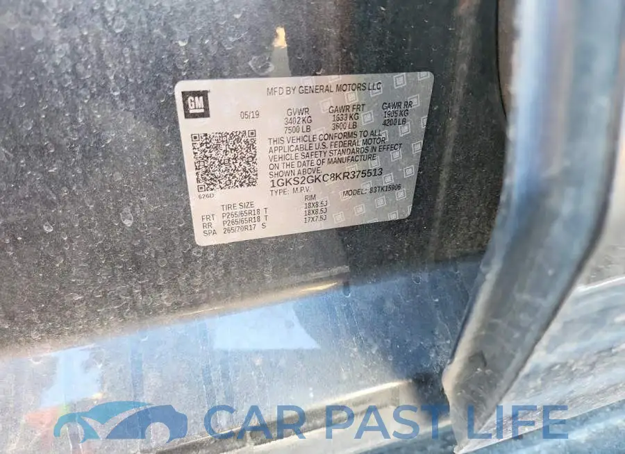 1GKS2GKC8KR375513# 12