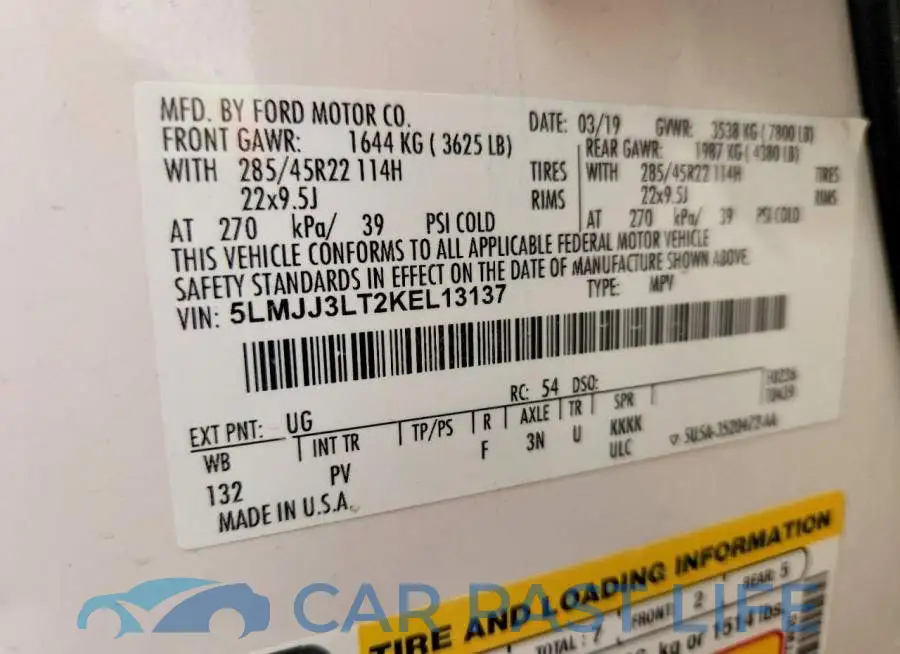 5LMJJ3LT2KEL13137# 13