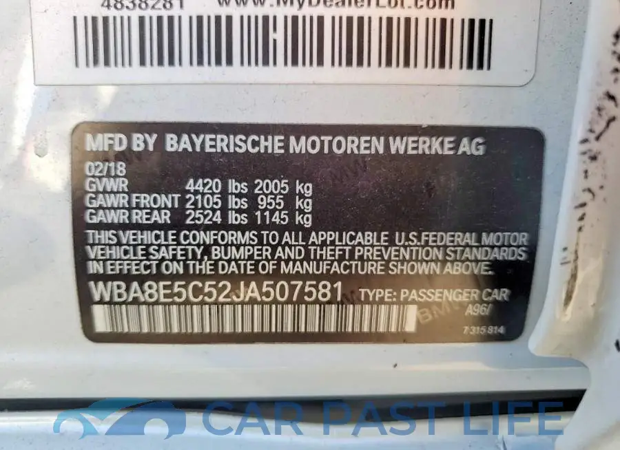 WBA8E5C52JA507581# 12