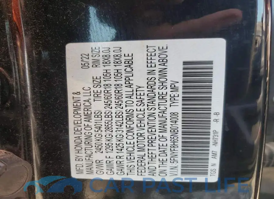 5FNYF8H65NB014008# 13