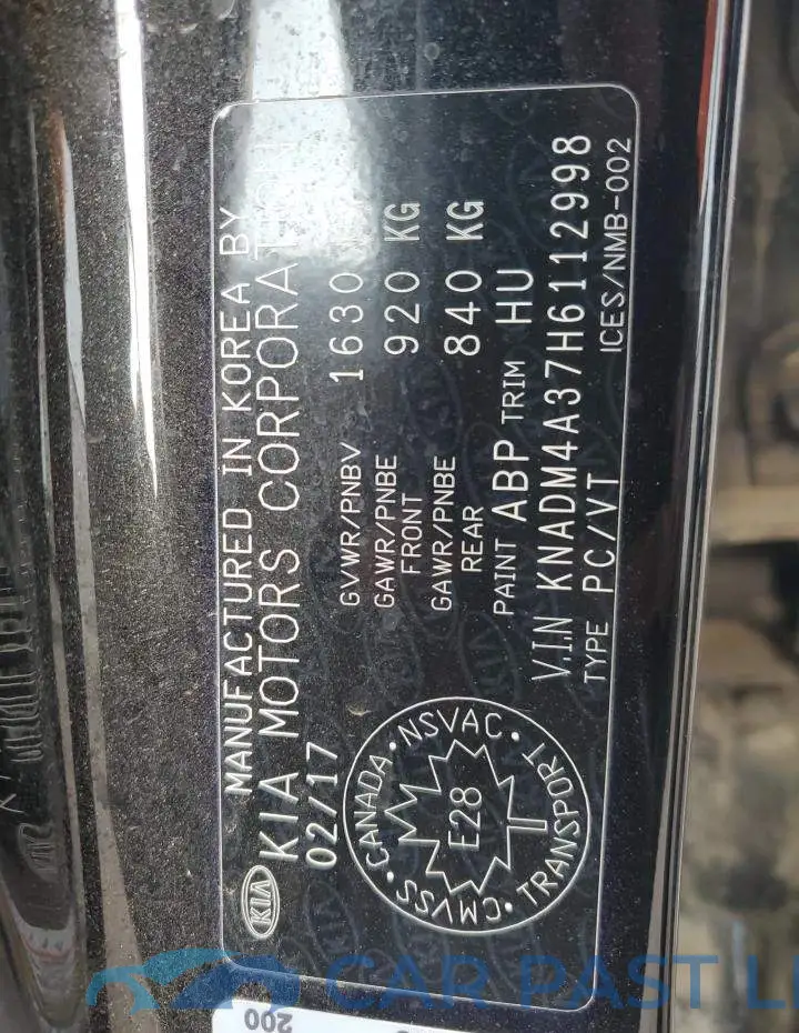 KNADM4A37H6112998# 12
