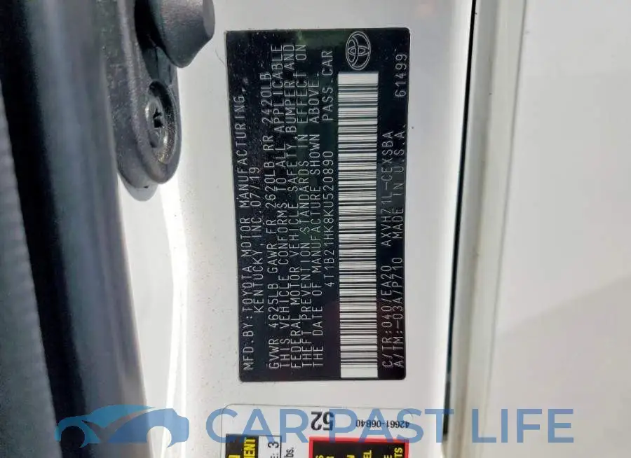 4T1B21HK8KU520890# 12