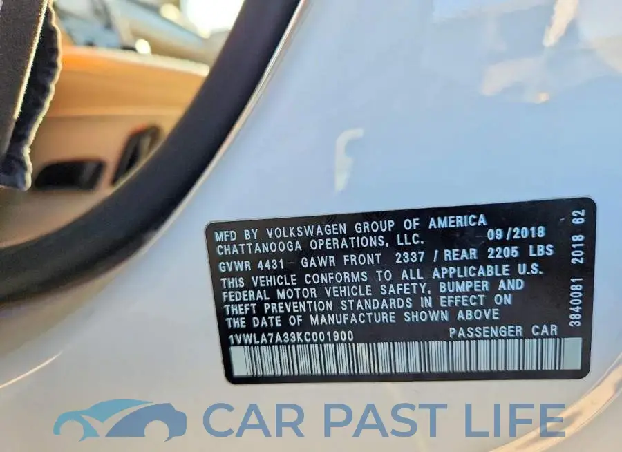 1VWLA7A33KC001900# 13