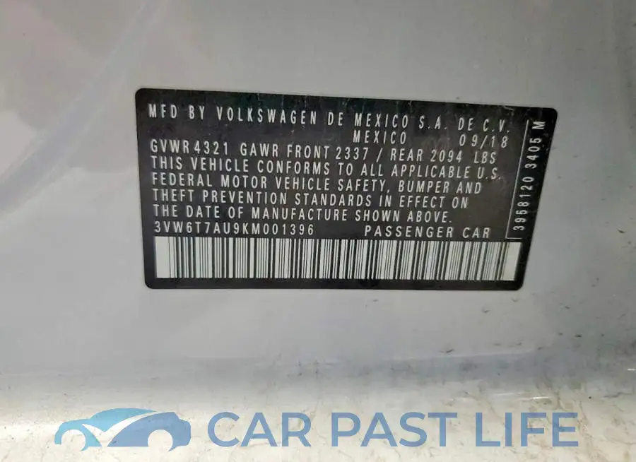 3VW6T7AU9KM001396# 13