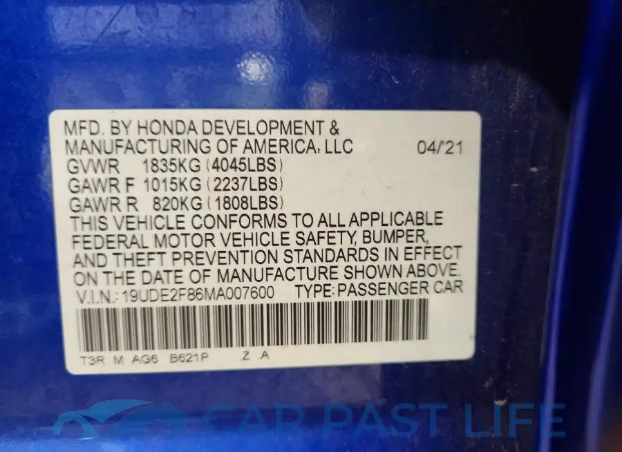 19UDE2F86MA007600# 13
