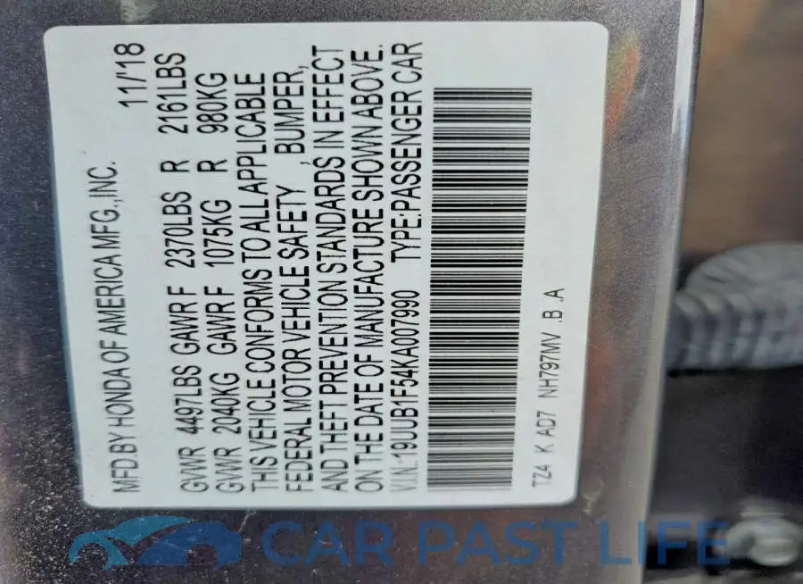 19UUB1F54KA007990# 12